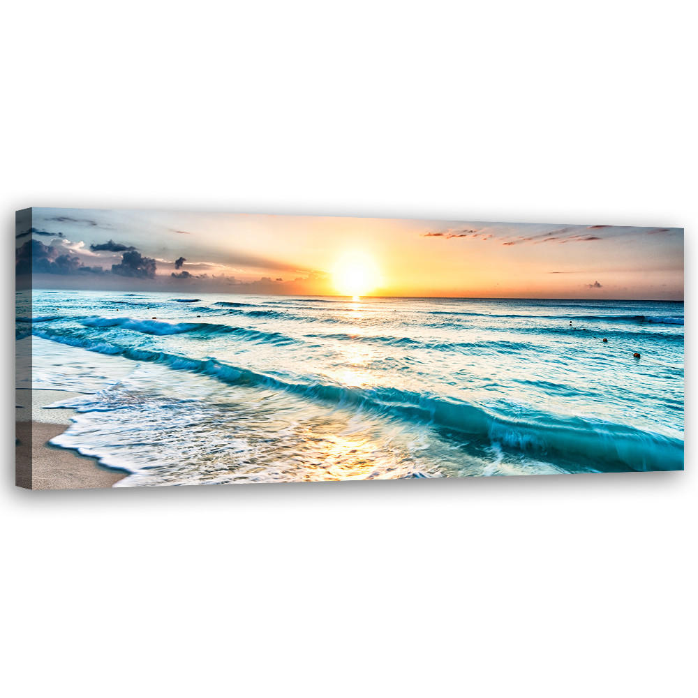 WANDBILD wellen am strand - Blau, Textil (90/30cm) - Feeby