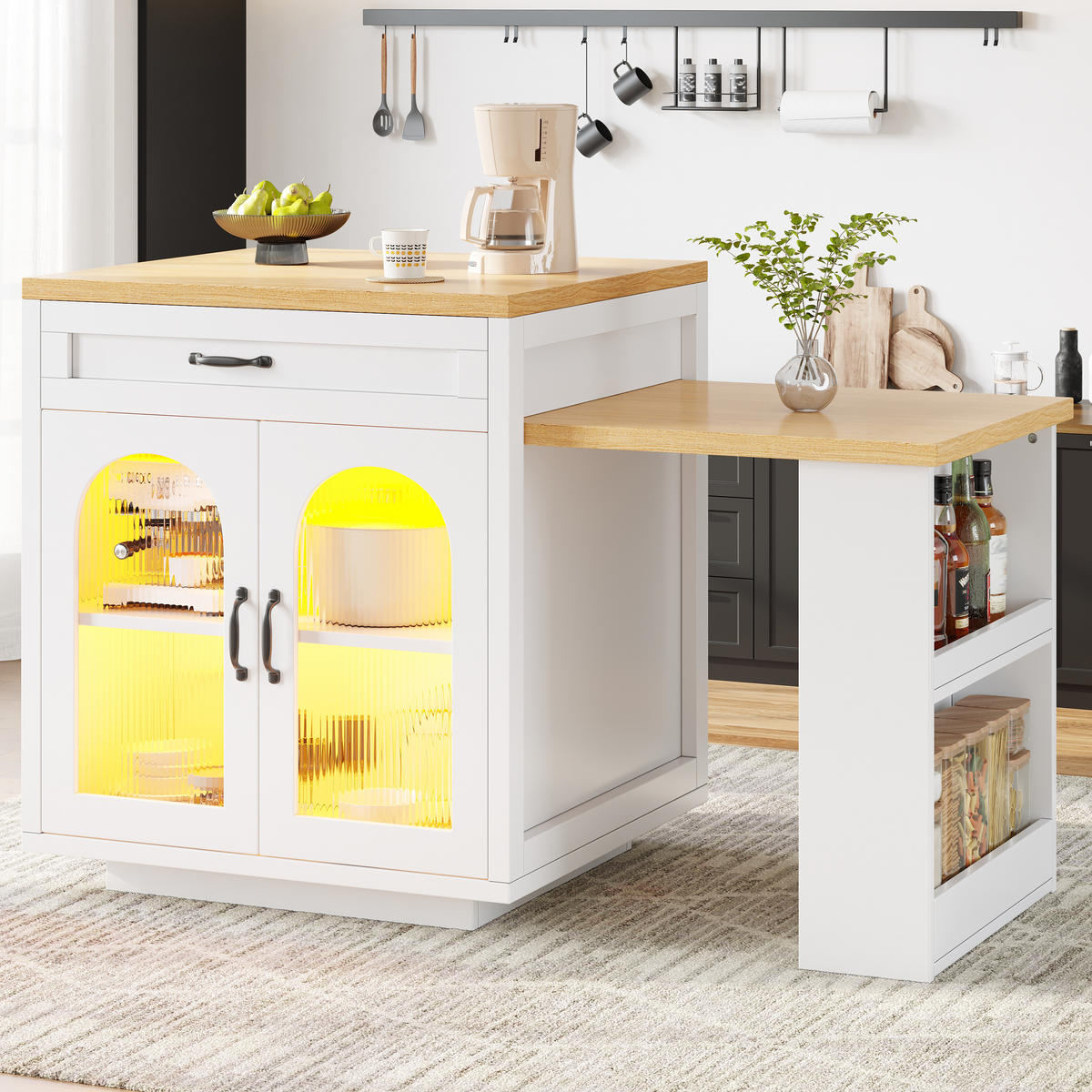 BUFFET 196/59/94 cm weiß aus MDF mit LED - Weiß, Holzwerkstoff (196/94/59cm) - OKWISH