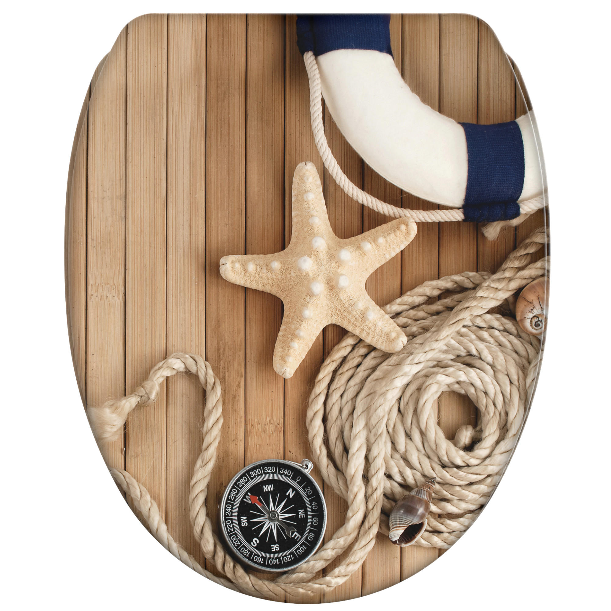 WC-SITZ mit Absenkautomatik & Top Fix Maritime - Braun, Holzwerkstoff (37.7/5.5/48cm) - Sanilo