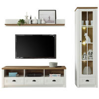 WOHNWAND weiß Pinie, Eiche hell Landhaus, Wohnkombination 3-teilig 230 x 198 cm - Eichefarben/Schwarz, Holzwerkstoff/Metall (230/198/43cm) - Furn.Design
