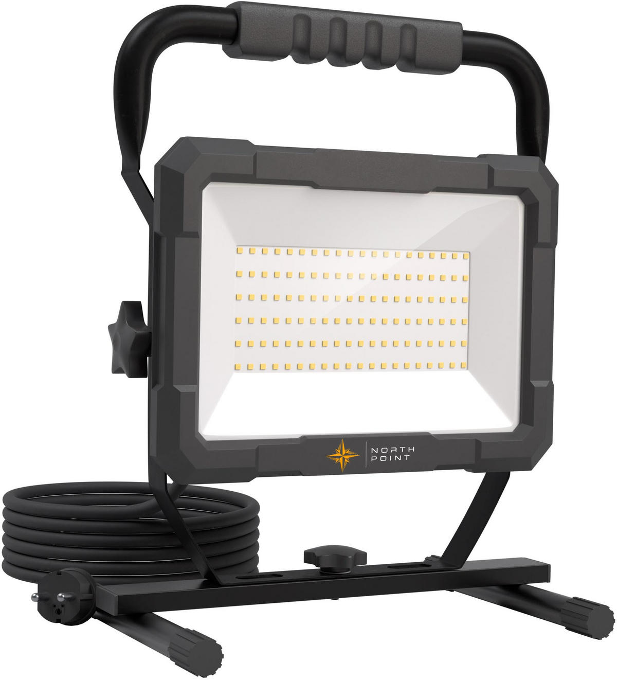 LED-BAUSTRAHLER mit Standfuß - 100W für Innen und Außen, spritzwassergeschützt, 2er-Set - Schwarz, Metall (18.3/28.7/36.8cm) - Northpoint