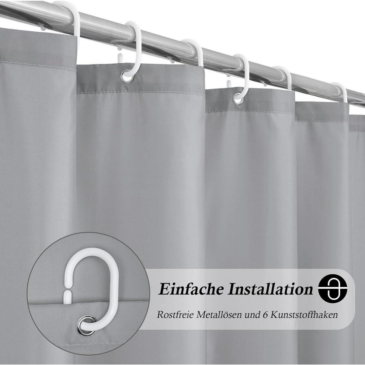 DUSCHVORHANG Grau 100 x 200 cm Wasserdicht Polyester - Grau, Textil (100/200cm)