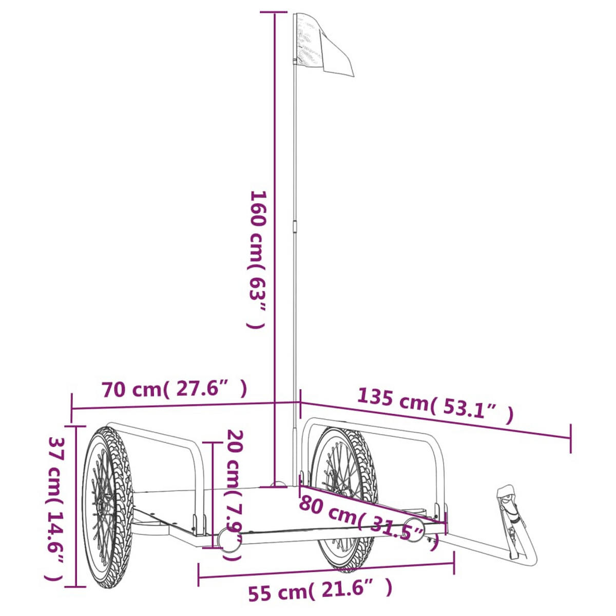 FAHRRADANHÄNGER Schwarz 135/70/37 Cm Eisen - Schwarz, Metall (70/37/135cm) - vidaXL