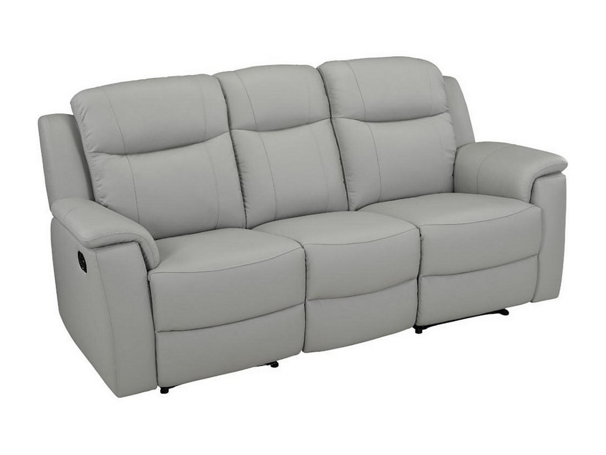 RELAXSOFA - 3 Personen - leder - hellgrau Evasion - Hellgrau, Leder (205/100/96cm) - Vente-Unique