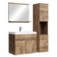 BADMÖBEL-SET Montreal 4 Teile Braun Eiche - 60 x 35 x 51 cm - Chromfarben/Braun, Holz/Metall (60/51/35cm) - Badplaats