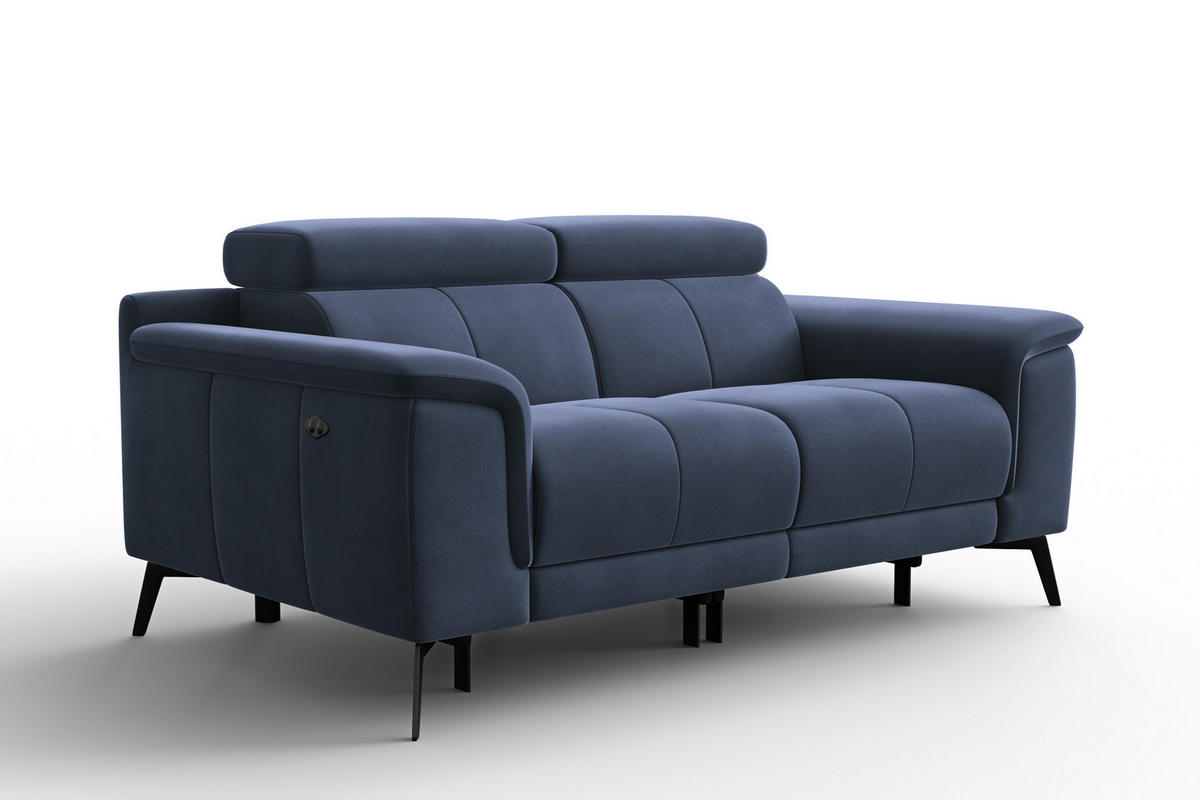 SOFA RELAX FIERO 2-Sitzer, Marineblauer Veloursstoff - Blau/Schwarz, Holz/Textil (170/82/103cm) - Courtois Laville