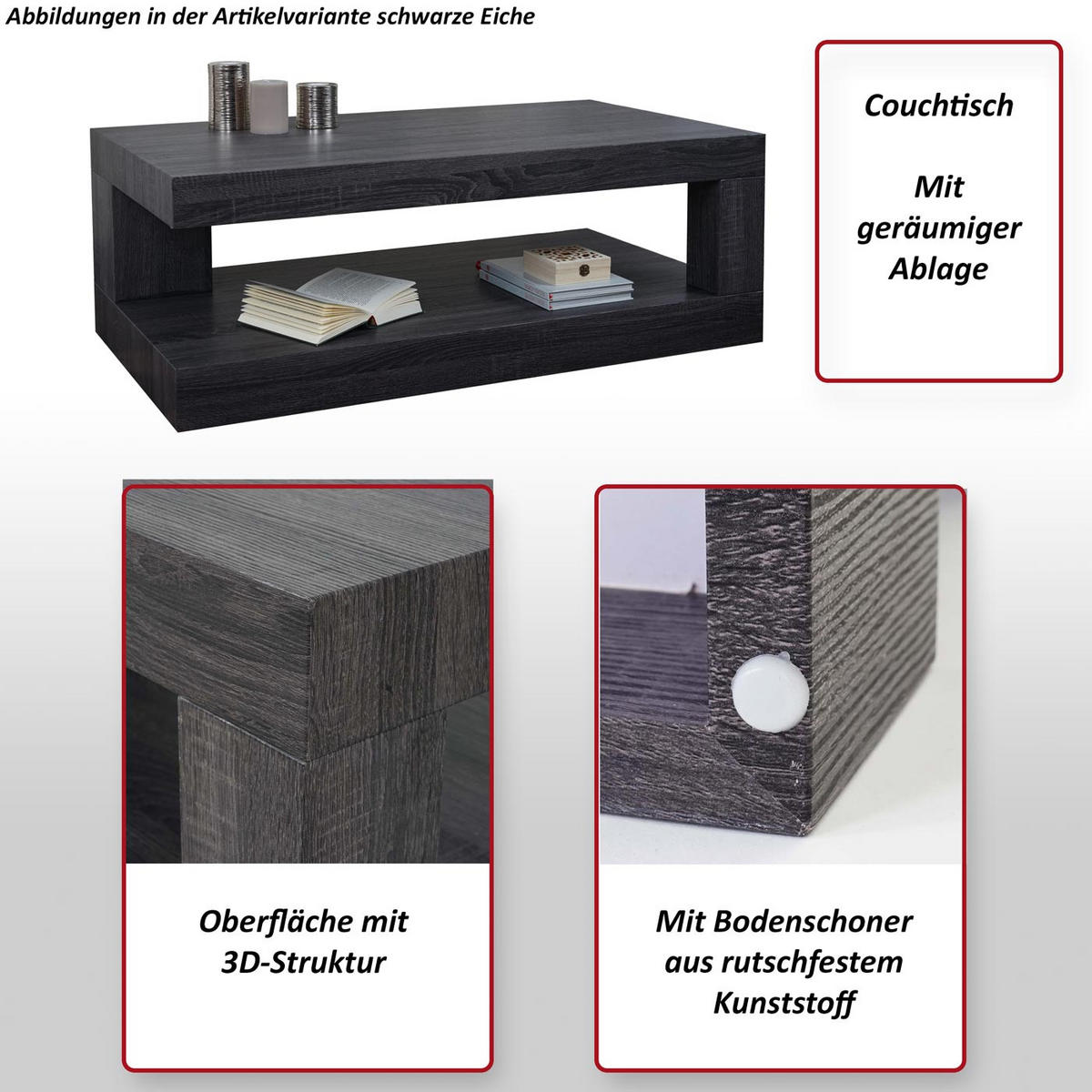 COUCHTISCH rechteck Eiche Schwarzbraun Dekor - Mooreichefarben, Holzwerkstoff (60/110/40cm) - MCW