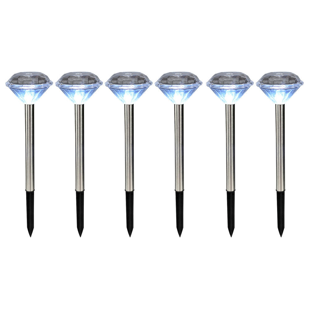 LED AUSSENLEUCHTE Silber Diamant Design 6er Set - Silberfarben, Metall (8/8/34cm) - Globo Lighting