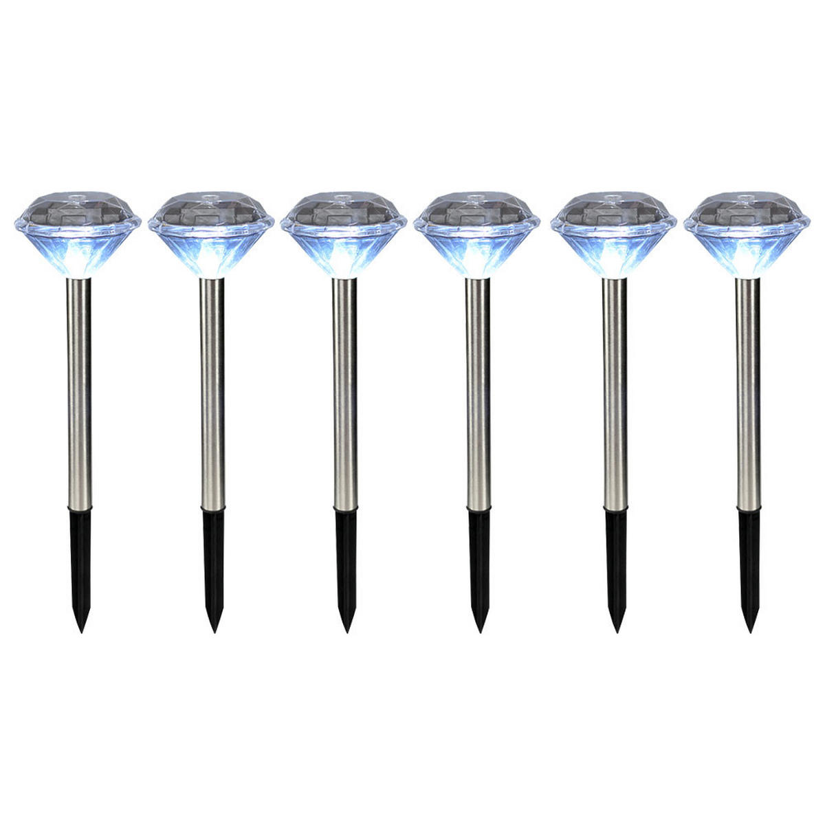LED AUSSENLEUCHTE Silber Diamant Design 6er Set - Silberfarben, Metall (8/8/34cm) - Globo Lighting