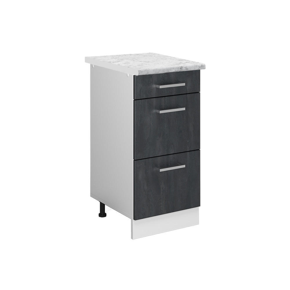 SCHUBLADENSCHRANK R-Line Schwarz Beton 40 cm AP Marmor - Schwarz/Weiß, Holzwerkstoff (40/81.6/60cm) - Vicco