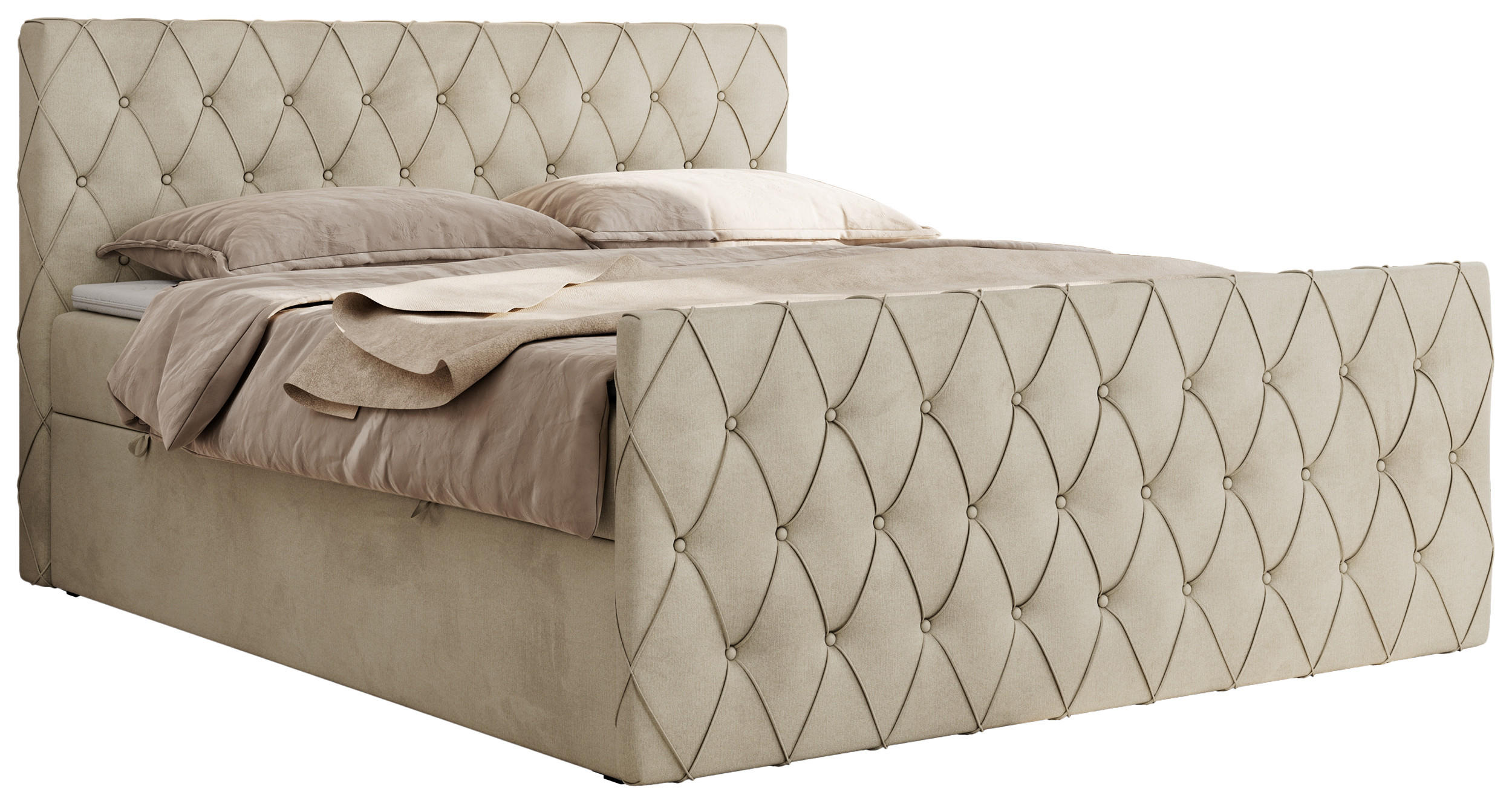 BOXBETT MIREN DUO 120/200 - Beige Velvet - H3 - Beige, Holz/Textil (120/200cm) - MKS