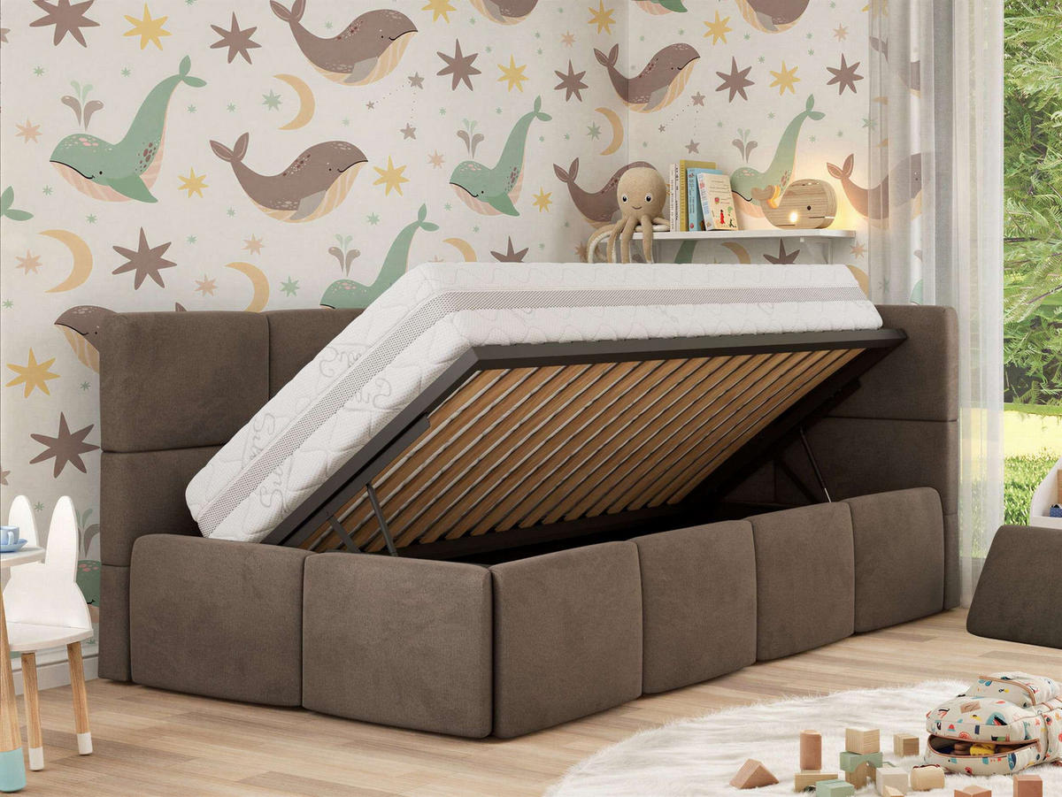 DĚTSKÁ POSTEL ARVO ALTA 90/200 - Hnědá Samet - Pravá - světle hnědá, textil (90/200cm) - MKS