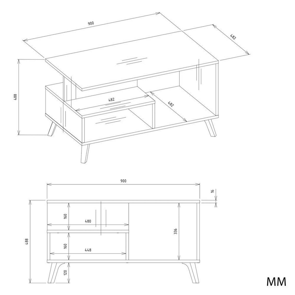 COUCHTISCH Liva Weiß/Eiche - Weiß, Holzwerkstoff (48/90/49cm) - kommodly
