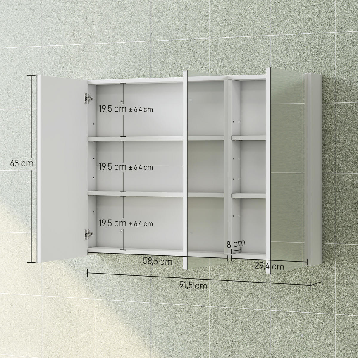 SPIEGELSCHRANK Weiß 91,5/11,5/65 cm - Weiß, Holzwerkstoff (91.5/65/11.5cm) - PANGIVO