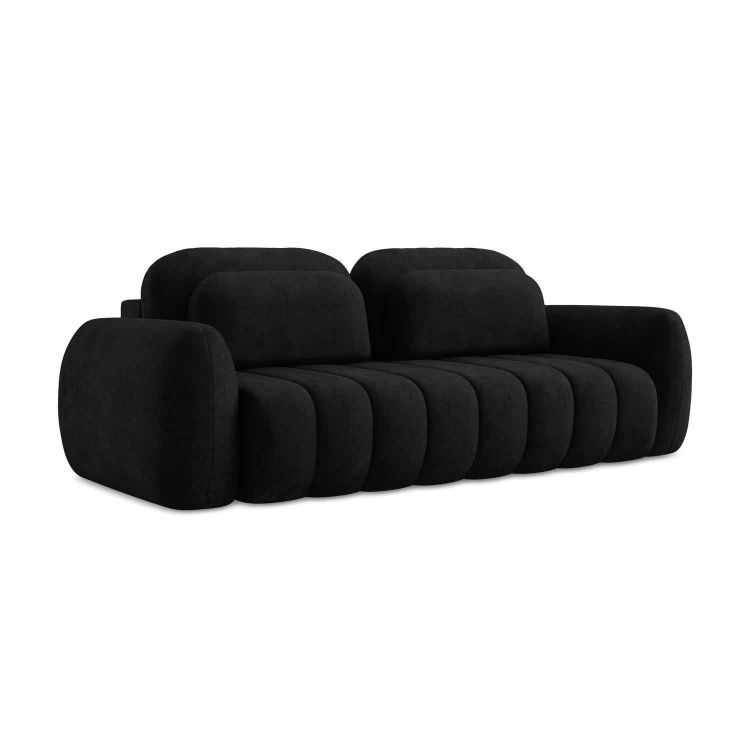 3-SITZER SOFA mit Schlaffunktion Chenille Stoff Schwarz - Schwarz, Holzwerkstoff/Kunststoff (266/95/121cm) - LaMiaSofa