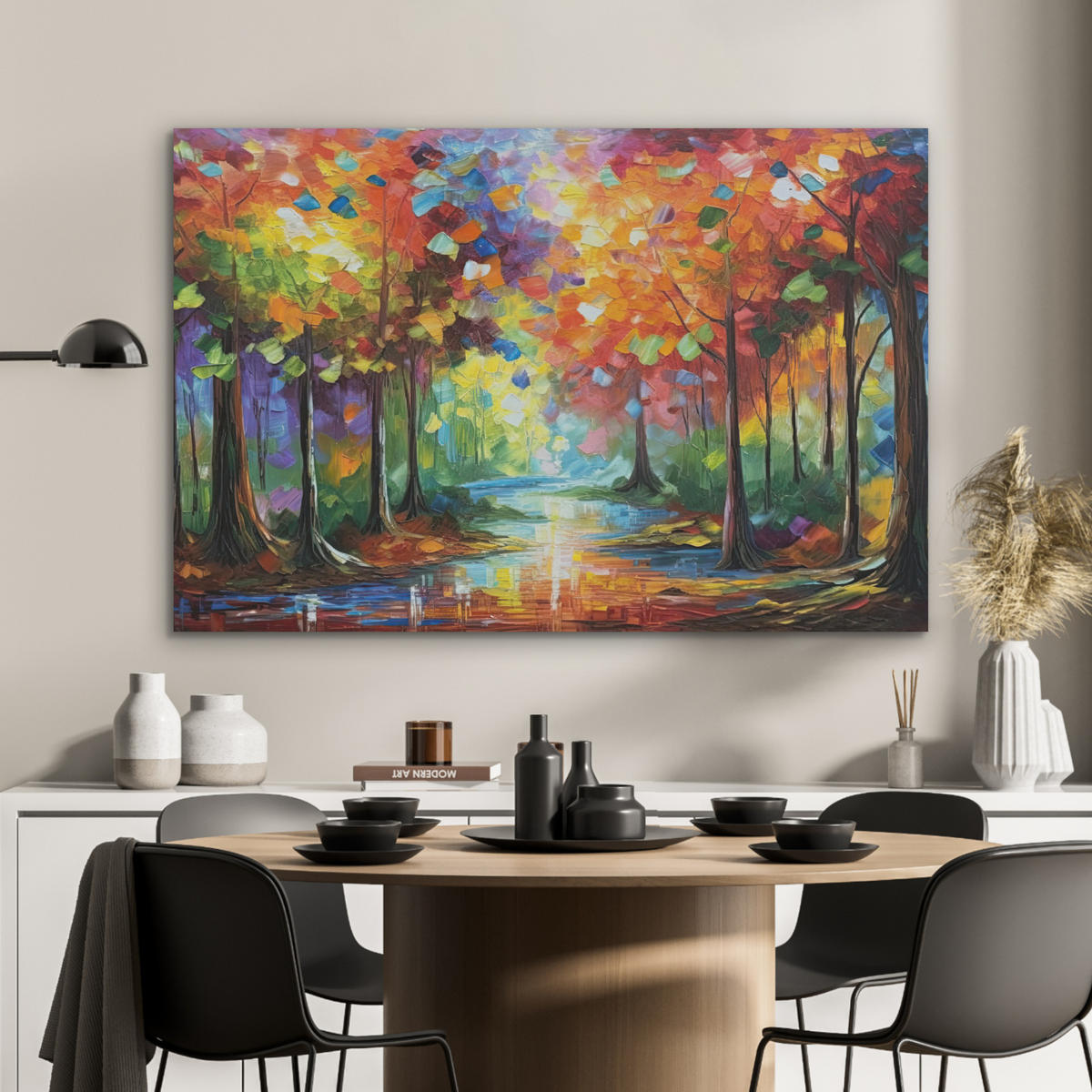 AKUSTIKBILD Landschaft - Wald - Farben - Natur Wandbild Wohnzimmer 100x70 cm - Multicolor, Textil (100/70/0.9cm) - MuchoWow
