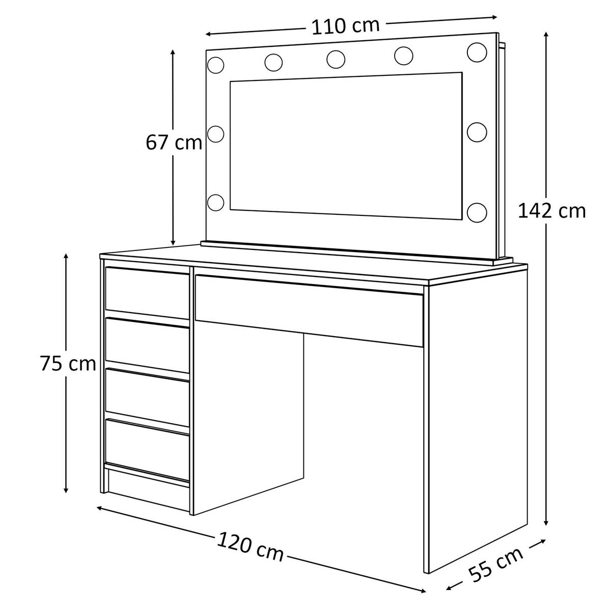 SCHMINKTISCH MADA mit Spiegel Weiß / Weiß hochglanz - Weiß Hochglanz, Holzwerkstoff (120/142/55cm) - Lookway