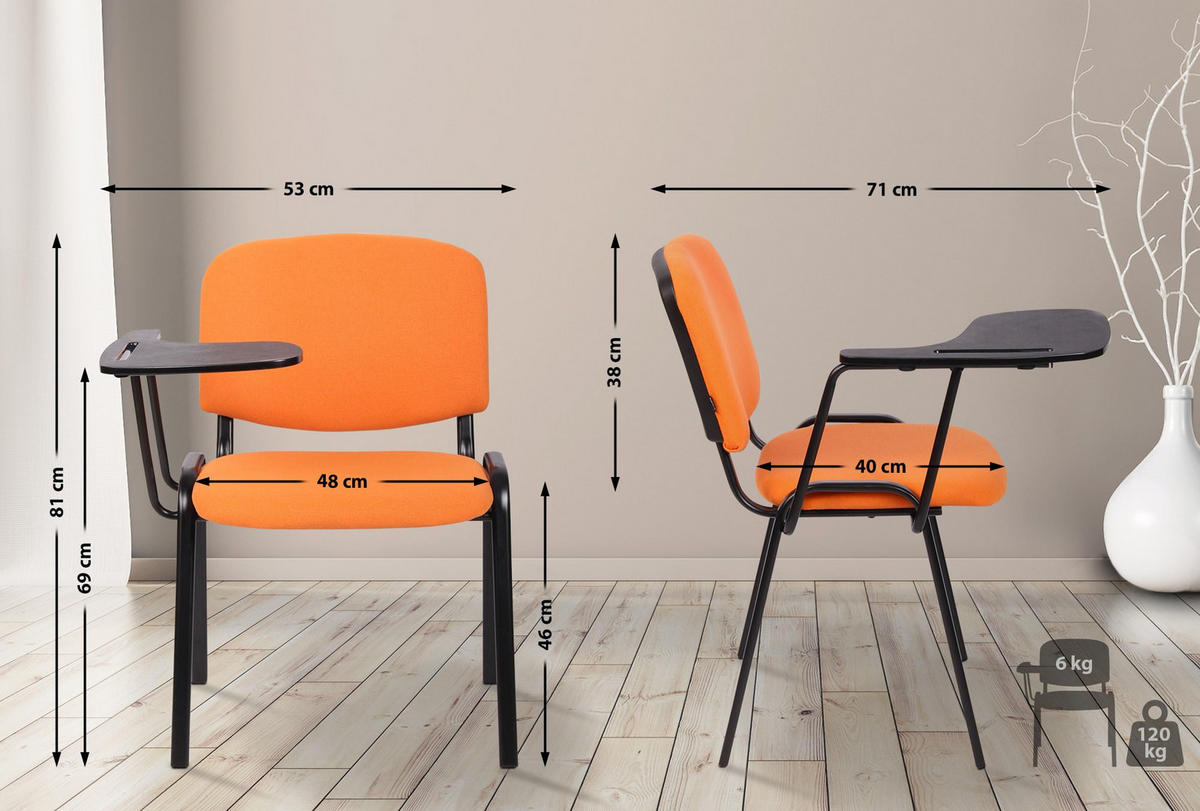 BESUCHERSTUHL 4er Set Stoff orange - Schwarz/Orange, Textil/Metall (53/81/71cm) - CLP