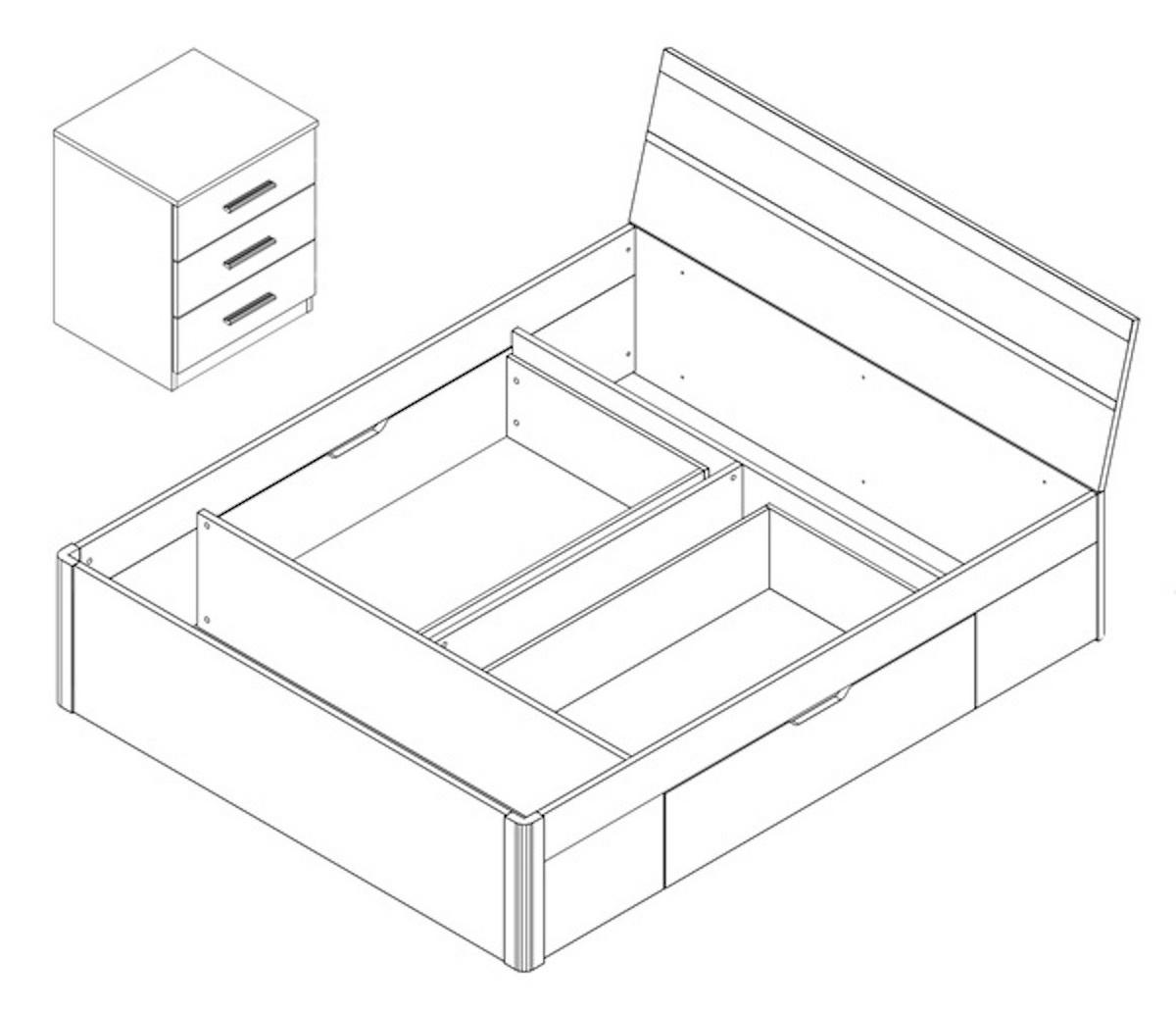 BETT Bilbao Eiche Sanremo weiß 3-teilig - Weiß/Braun, Holz/Holzwerkstoff (160/200cm) - Feldmann-Wohnen