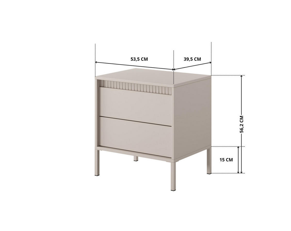 NACHTKONSOLE Ferrato 54 cm Beige Matt - mit 2 Schubladen i Riffel-Leiste - Beige, Holz/Holzwerkstoff (53/56/39cm) - Ravio