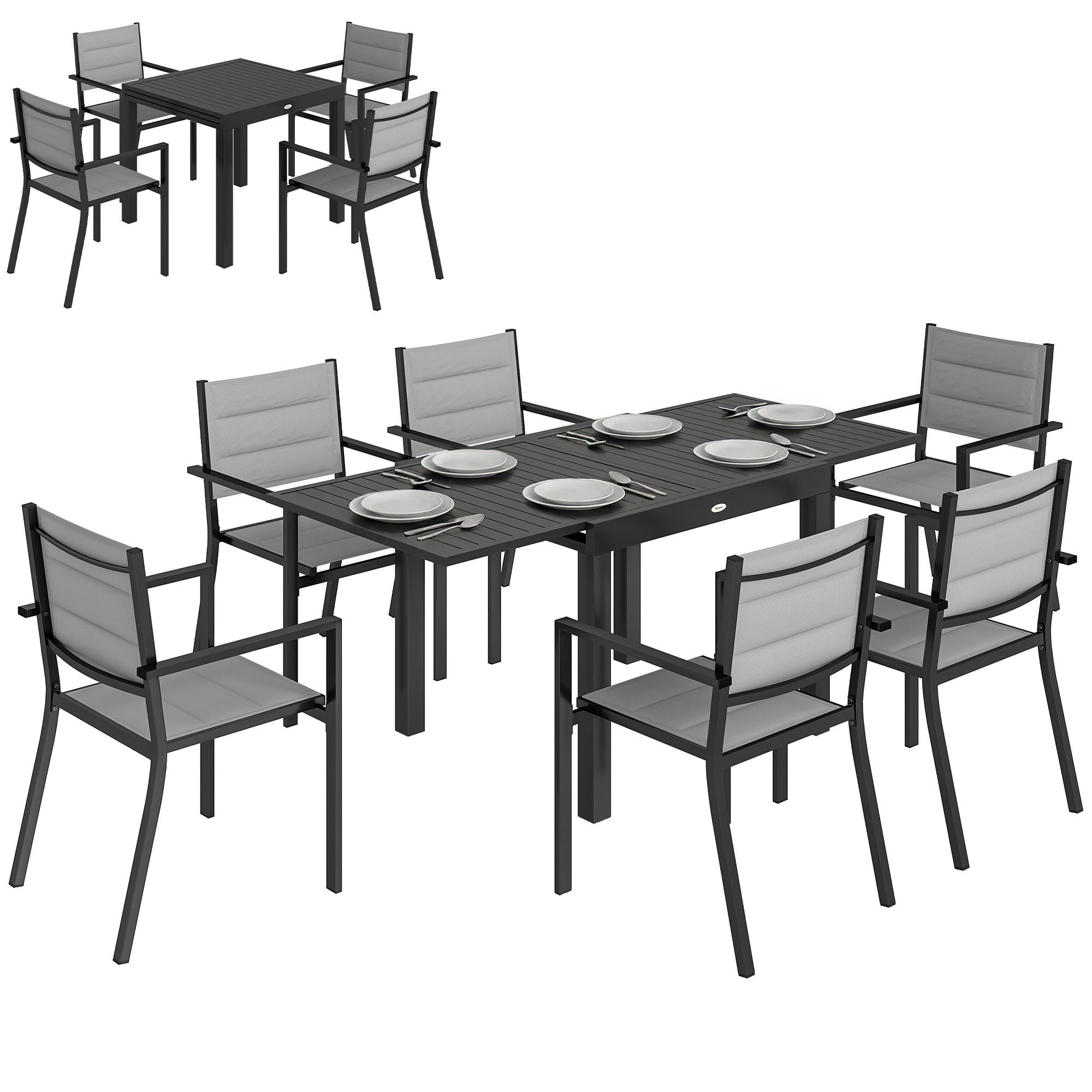 GARTENTISCHGRUPPE DE-18117 ausziehbar 90-180 cm, Aluminium/Textilene Grau - Grau, Metall - ComfortXL