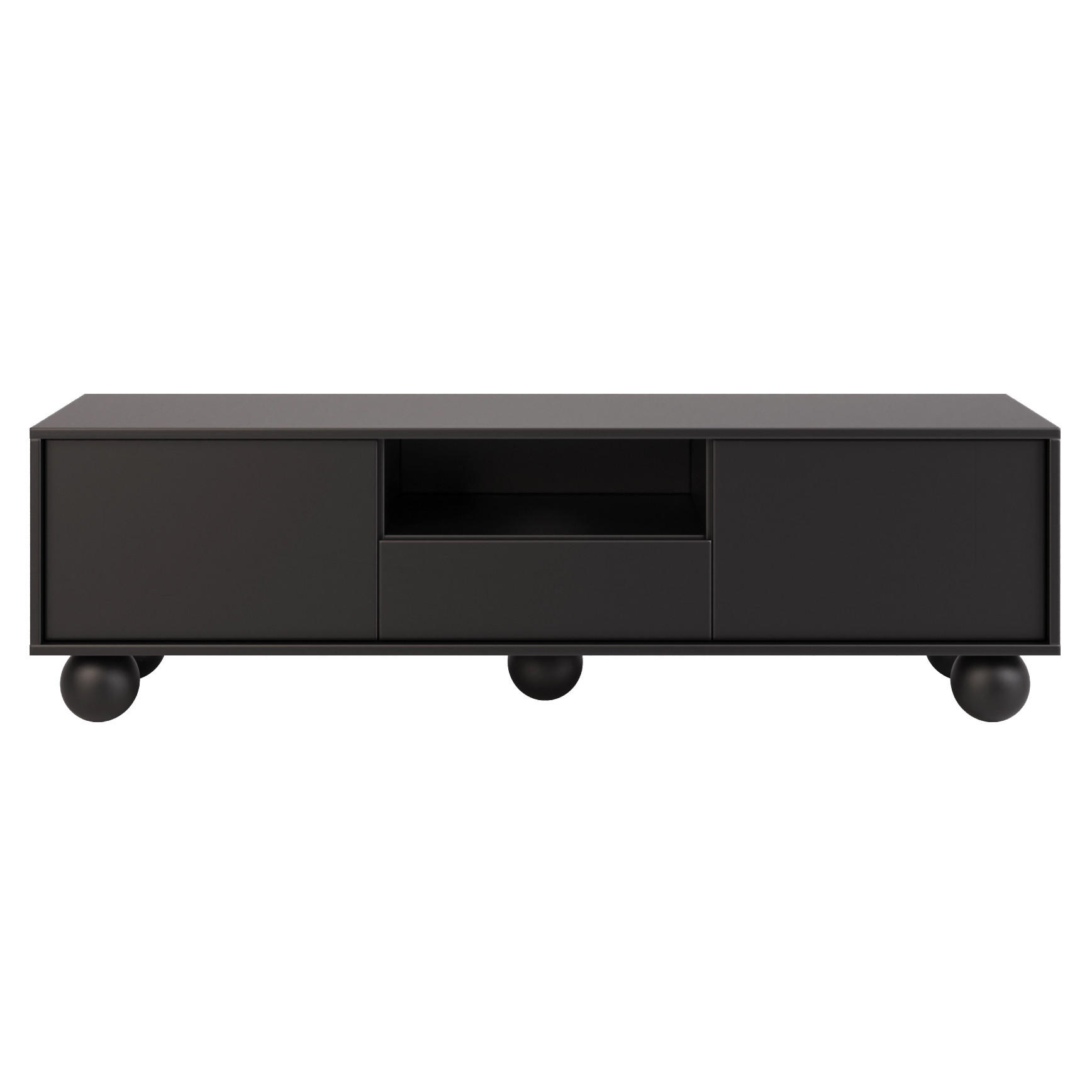 Beautysofa NÍZKÁ komoda Adel se 2 dvířky a 1 zásuvkou, s kulatými nožkami, 154 cm, bezúchytkový, černý