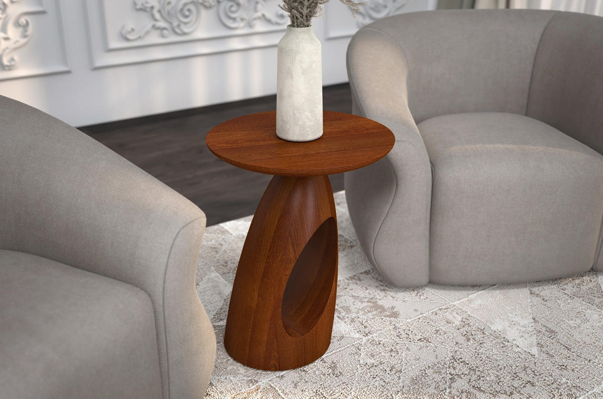 BEISTELLTISCH Island, Ovaler Tischplatte, Buche - lackiert, Nussbaumfarbe - Walnussfarben, Holz (32/32/40cm) - Kayani