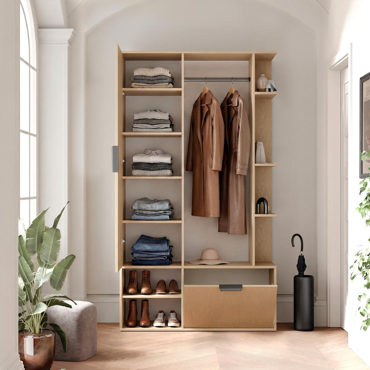GARDEROBE mit Spiegel ELIOR - Braun, Holz (100/189.4/33cm) - Idohome
