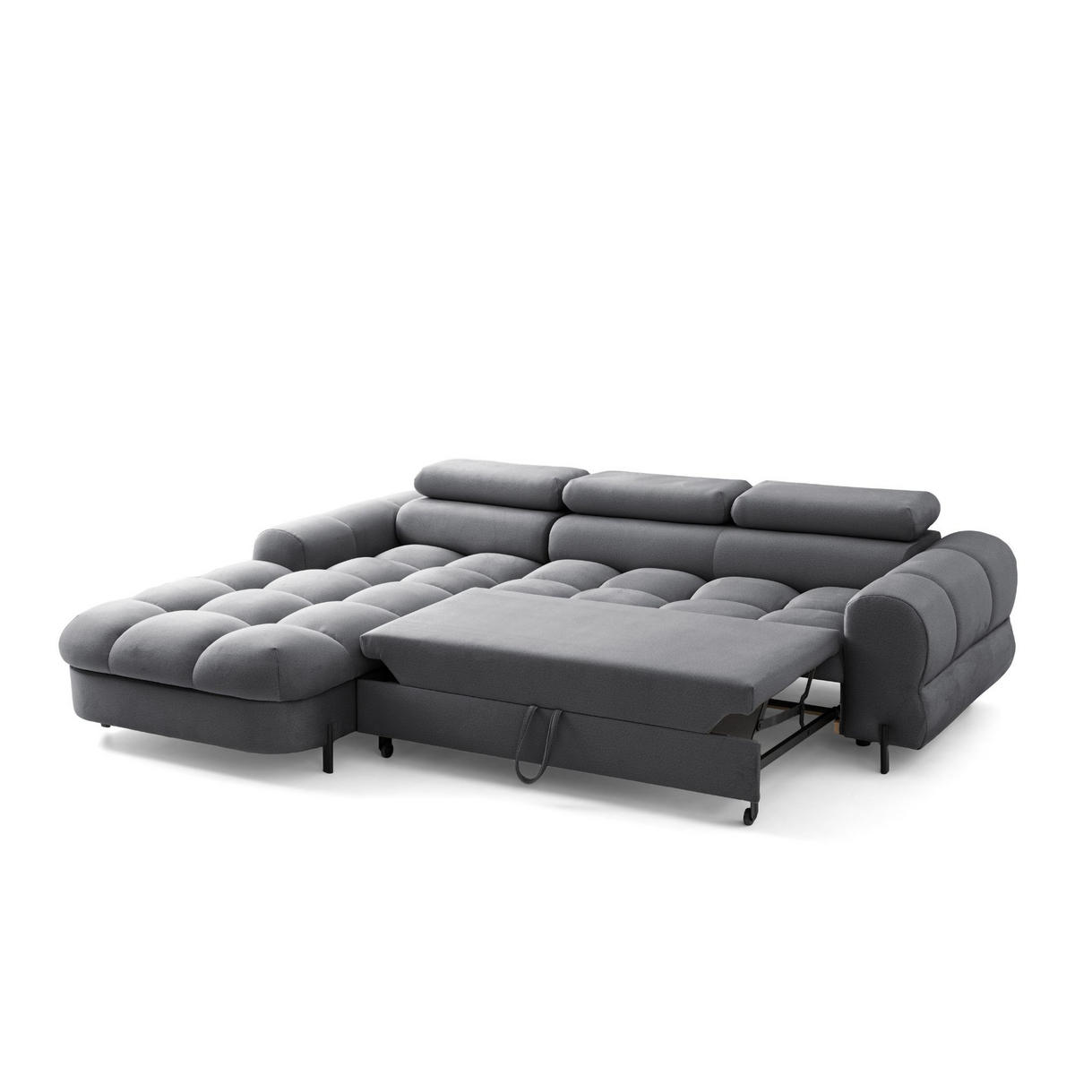 ECKSOFA UFFO L Links mit Schlaffunktion 260x195 Velours Grau - Schwarz/Grau, Holz/Textil (260/195cm) - Muffo