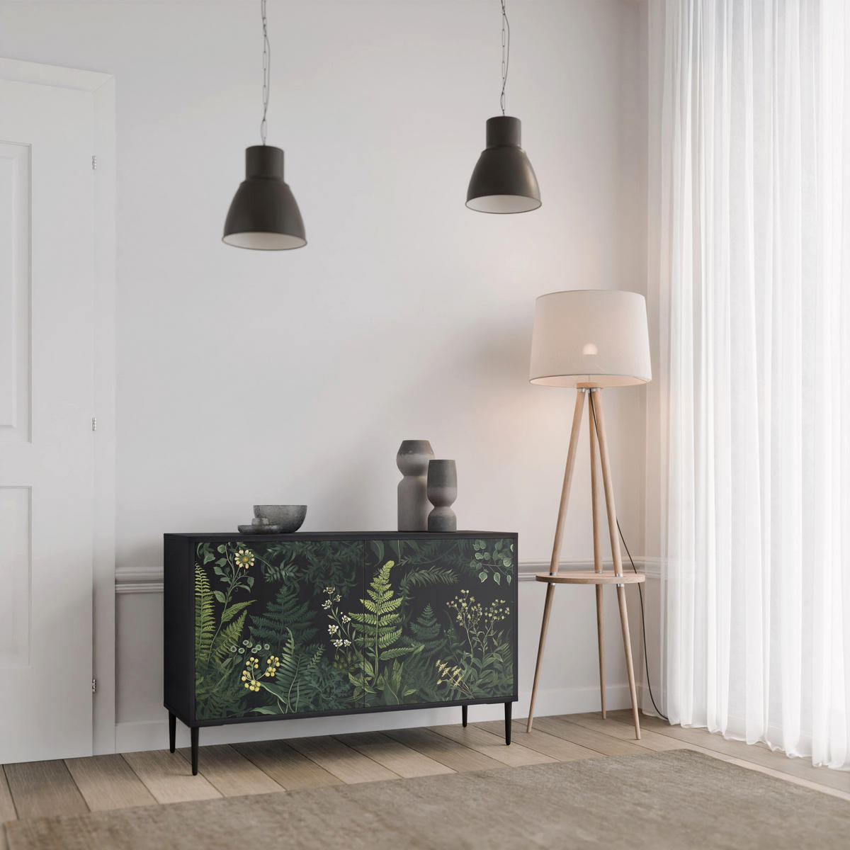 SIDEBOARD FERN FLOWERS, Eicheneffekt, 111x42x77,5 cm, 2 Türen - Eichefarben/Buchefarben, Holzwerkstoff/Buchenholz (111/77.5/42cm) - SpaceRebels