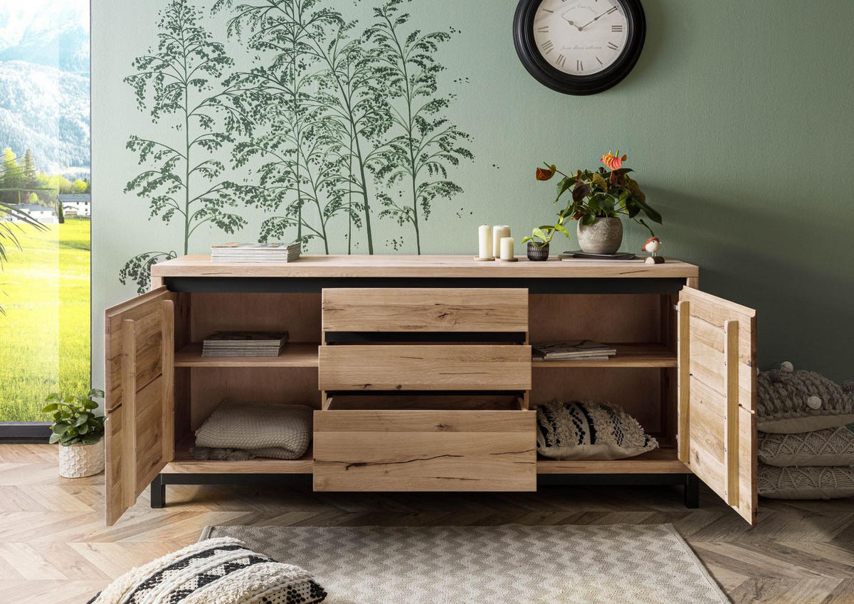 SIDEBOARD Wildeiche 190x45x85 bianco geölt VILLANDERS #251 - Beige, Holz (190/85/45cm) - Massivmoebel24