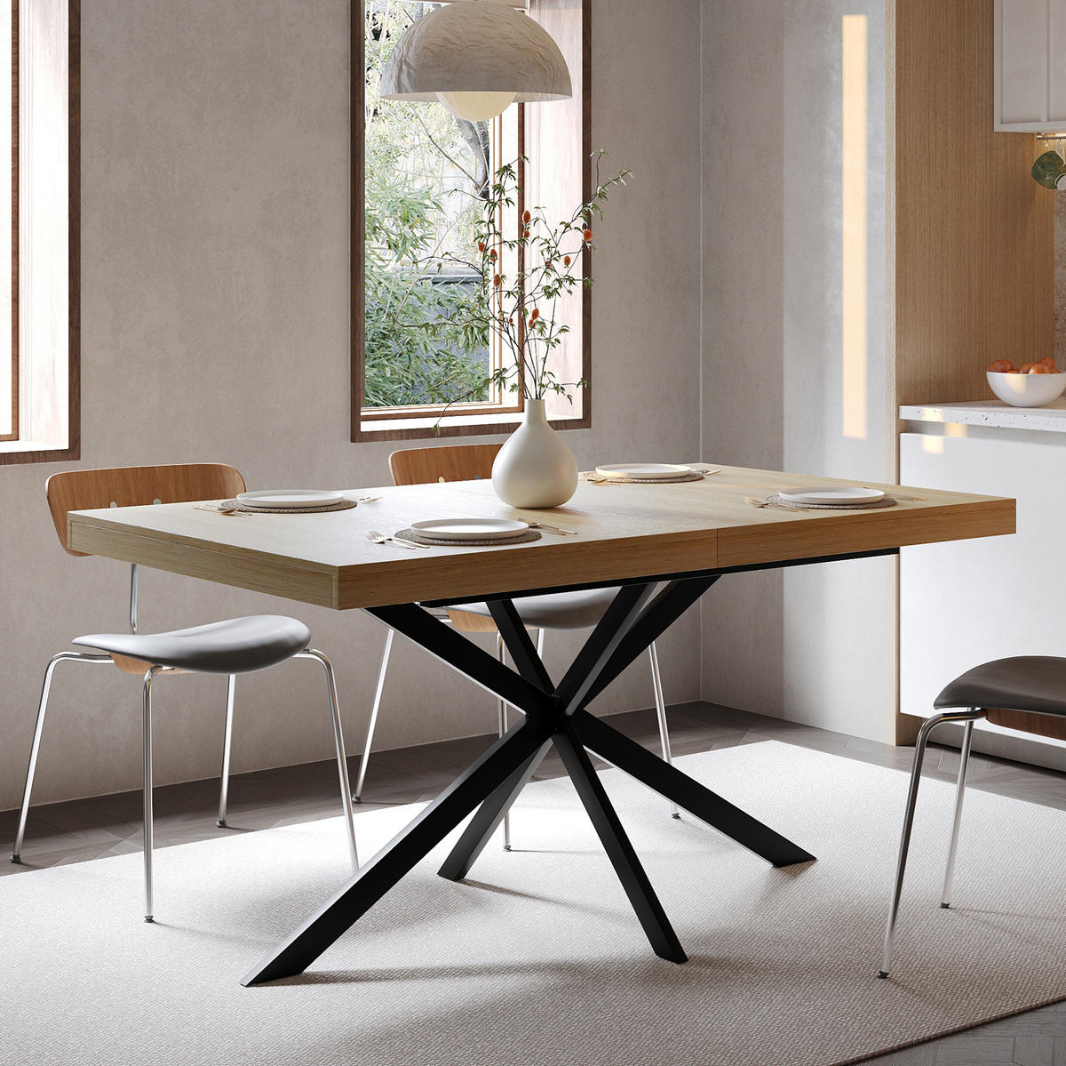 ESSTISCH ausziehbar 140-180 x 80 cm mit Stauraum MDF Metall Natur - Braun, Metall (160/80/76cm) - Meubliv