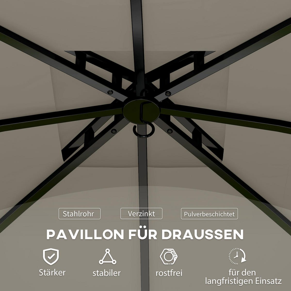 PAVILLON 3,4 x 3,4 m - Hellgrau, Metall (335/285/335cm) - Outsunny