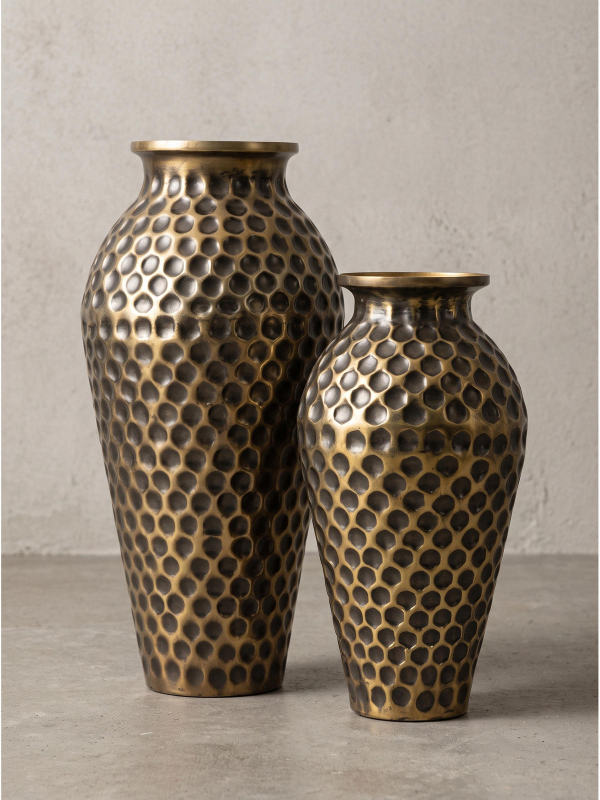 VASEN 2er-Set MANTOVA, Aluminium, handgefertigt, Gold, Ø 26 x 51 cm - Goldfarben, Metall (51cm) - KADIMA DESIGN