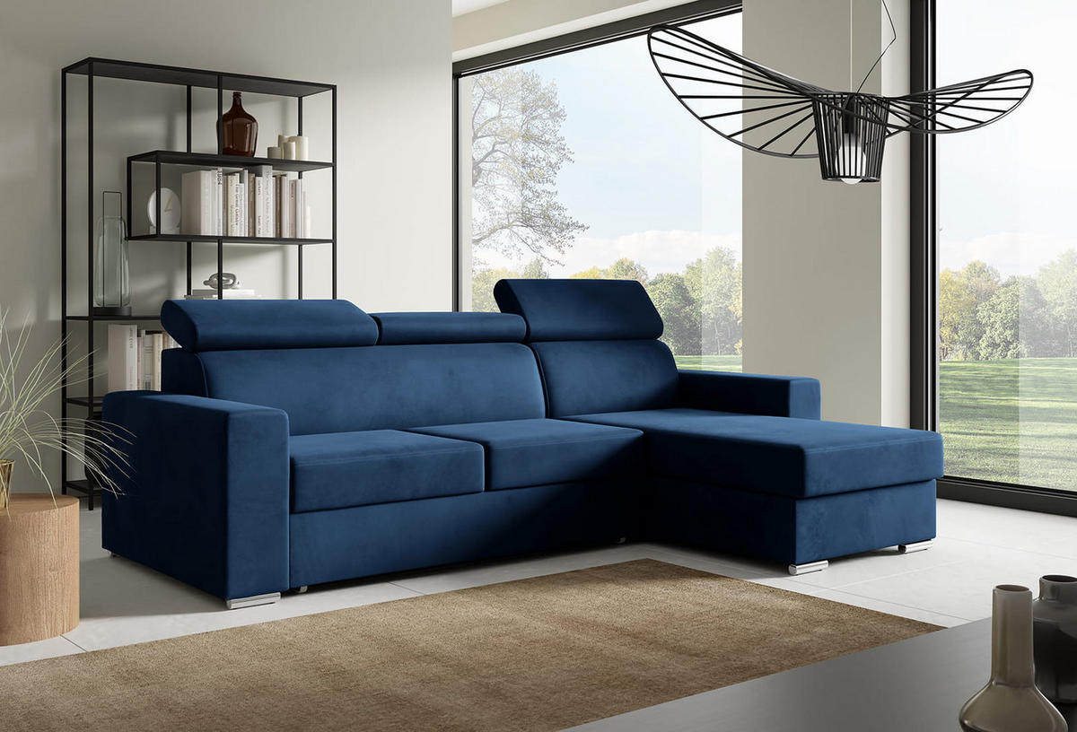 ECKSOFA Nela L-Form mit Bettkasten und Schlaffunktion - Blau, Textil (170/245cm) - Jerpax
