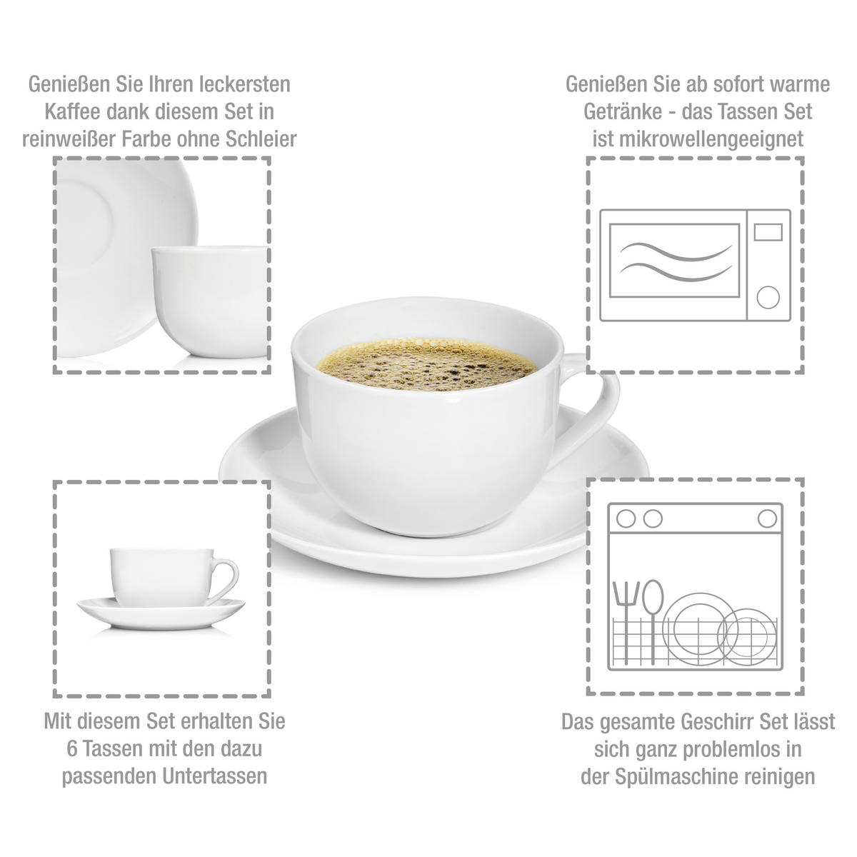 KAFFEETASSEN SET NEW PORT - 12 teilig aus Porzellan - Weiß, Keramik (45/13/23cm) - Sänger