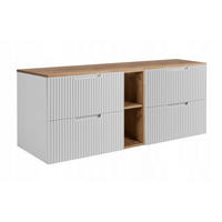 WASCHBECKUNTERSCHRANK VENA 140 cm mit Arbeitsplatte Farbe: Eichen Craft mit einem Regal Gerillte Vorderseite Mattweiß - Eichefarben/Weiß, Holzwerkstoff (140/58/46cm) - Rodan