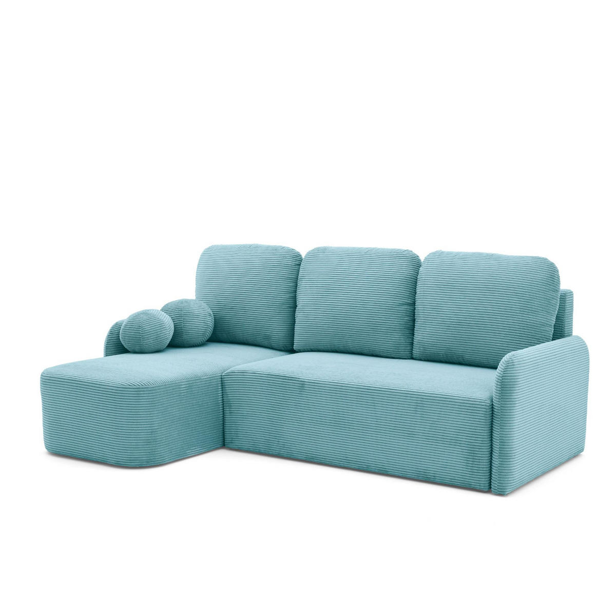 ECKSOFA CASPER L Links mit Schlaffunktion 132x198 Cord Blau - Blau/Schwarz, Holz/Kunststoff (217/145cm) - NACANAPA