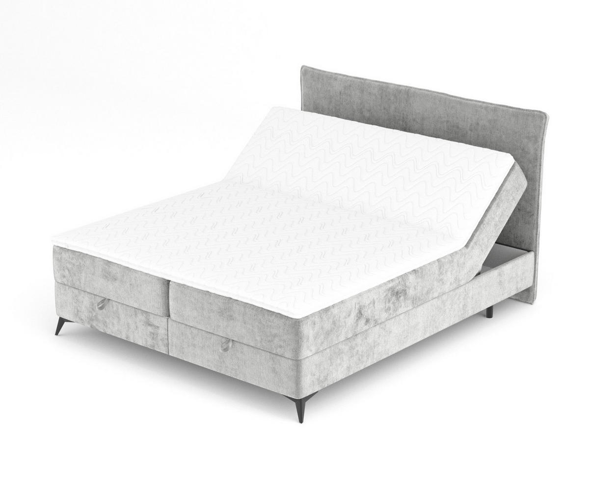 BOXBETT Peru Hellgrau 180/200 cm im Chenille-Stoff - Hellgrau/Schwarz, Holz/Holzwerkstoff (180/200cm) - Maison de Reve