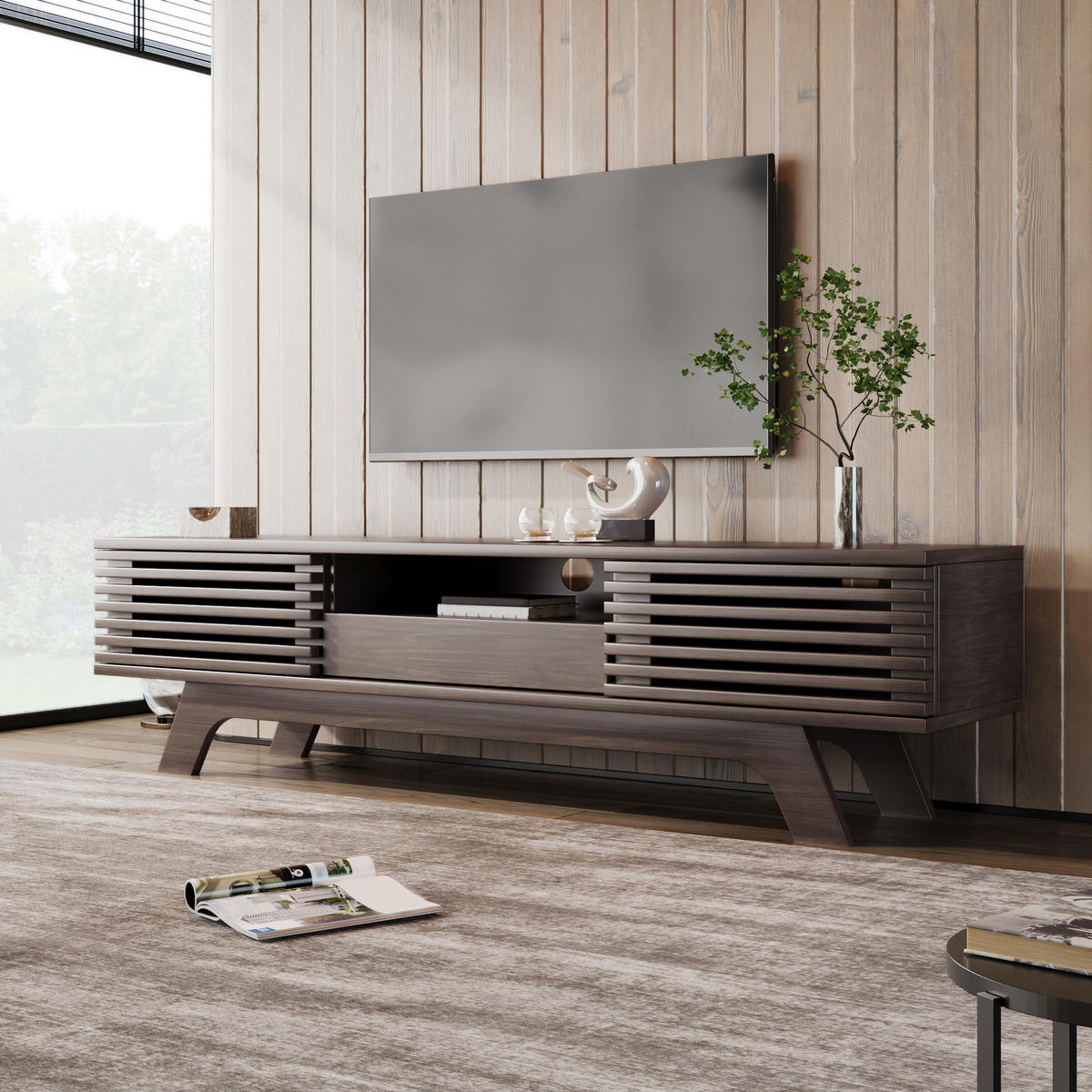 TV-ELEMENT150X35X44CM VintageHolzfarbe mit Schublade und Türen TVLowboard - Naturfarben, Holz (41/15/159cm) - Raelunyi