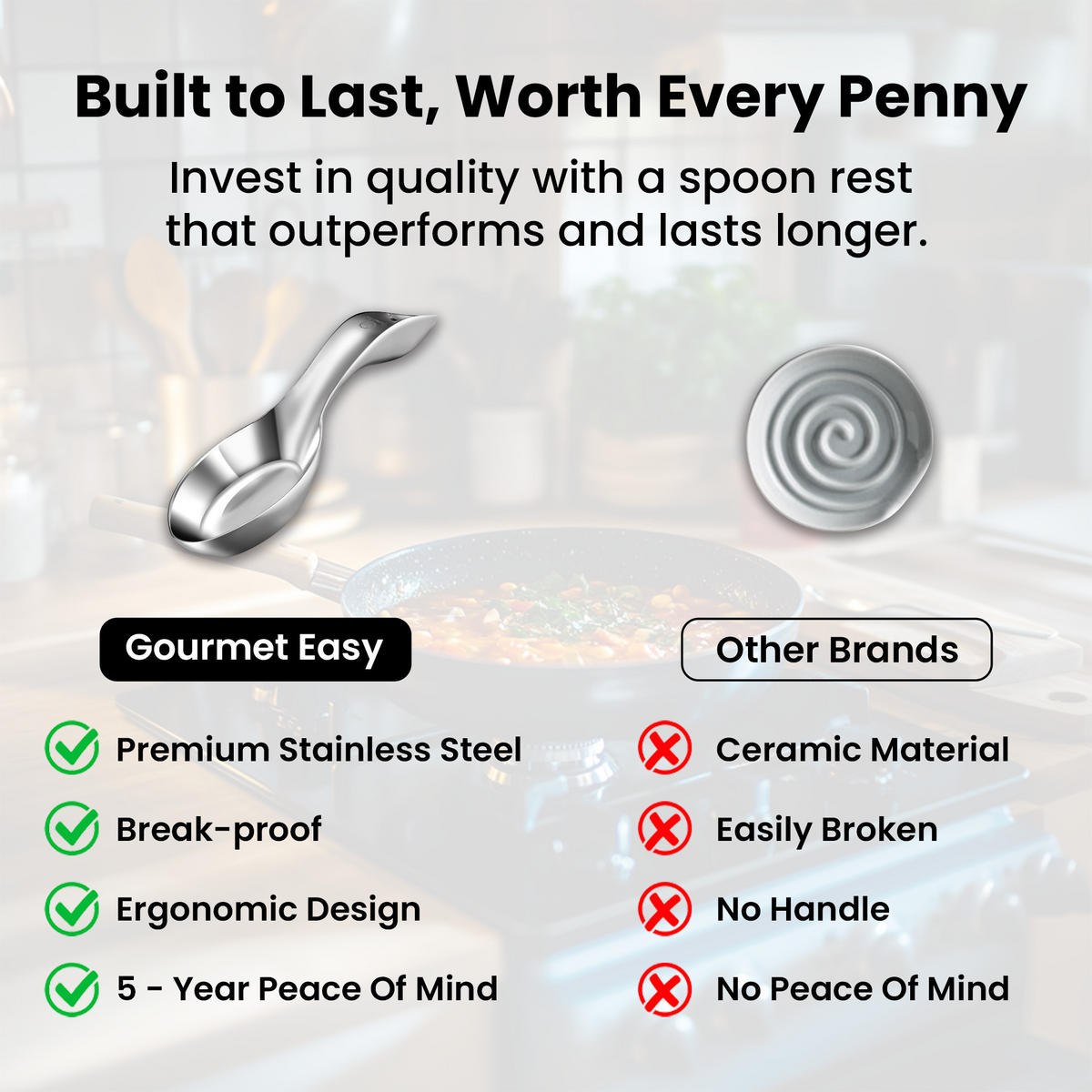 LÖFFELABLAGE, Edelstahl, bruchsicherer Halter für Herd und Arbeitsplatte - Edelstahlfarben, Metall (27/4/9.5cm) - Gourmet Easy