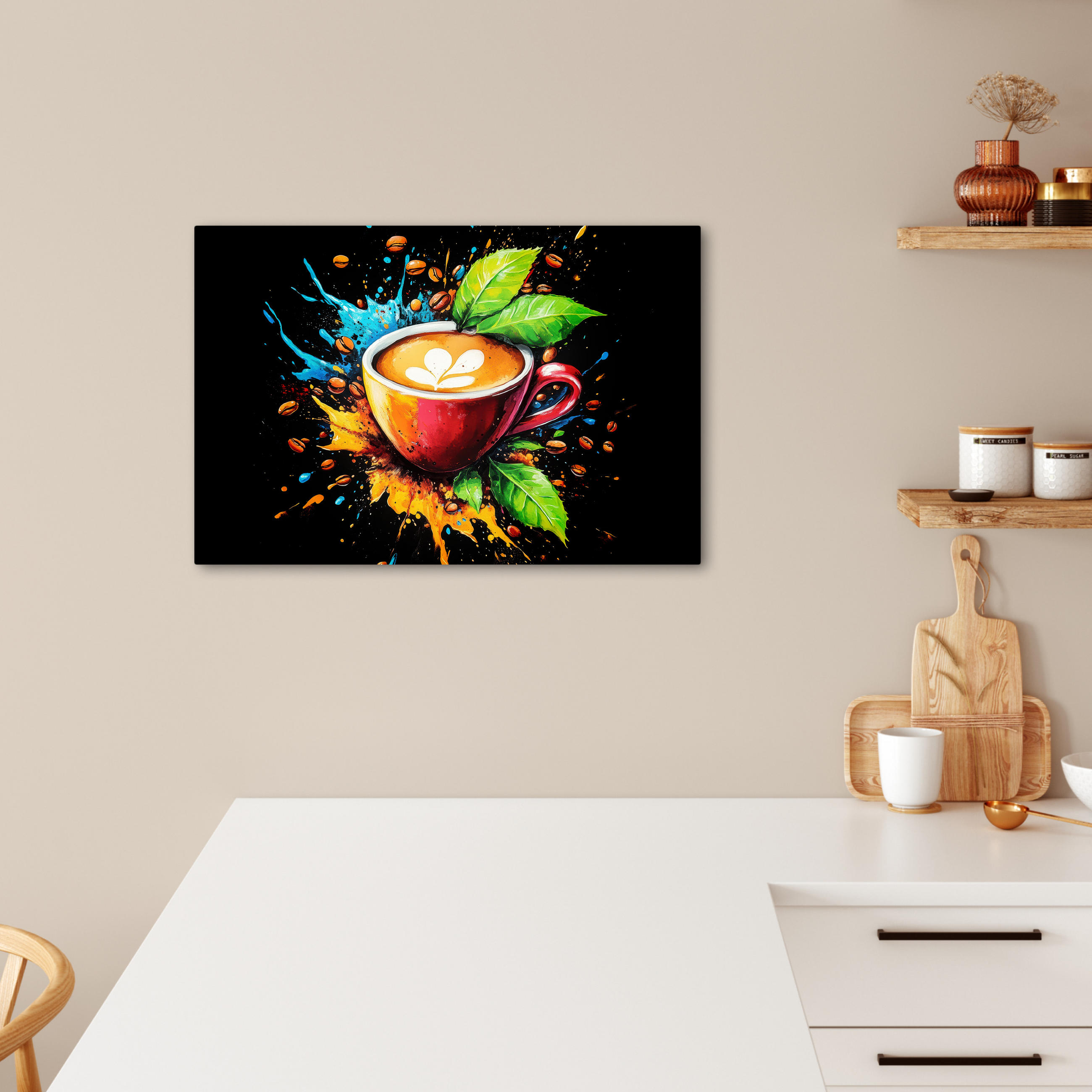 LEINWANDBILD Kaffee - Graffiti - Trinken - Abstrakt Gemälde 60x40 cm - Mokka, Textil (60/40cm) - MuchoWow