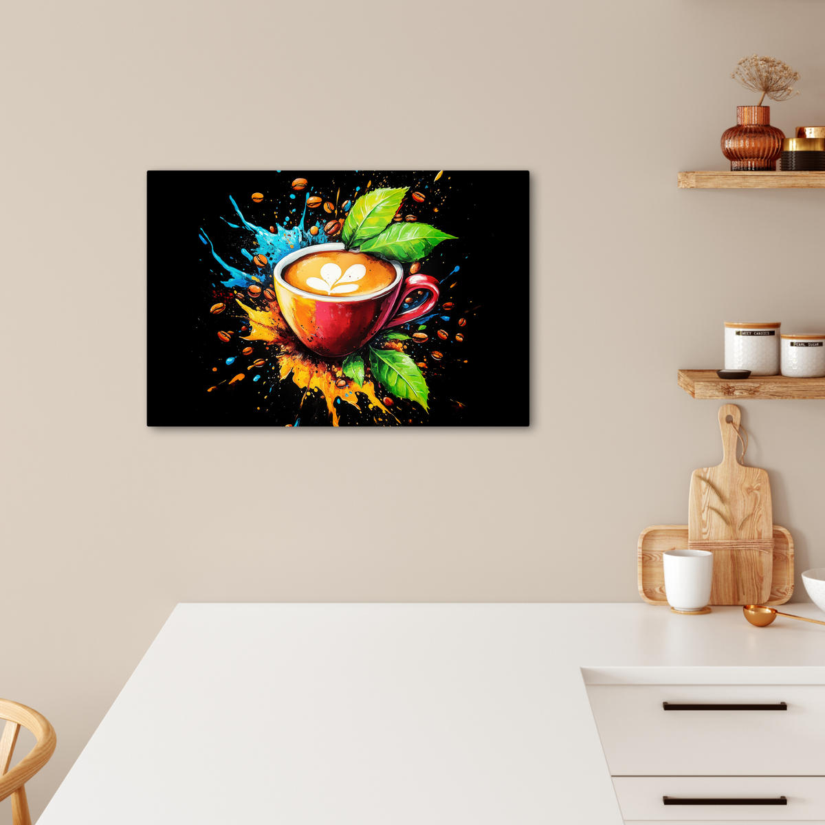LEINWANDBILD Kaffee - Graffiti - Trinken - Abstrakt Gemälde 60x40 cm - Mokka, Textil (60/40cm) - MuchoWow