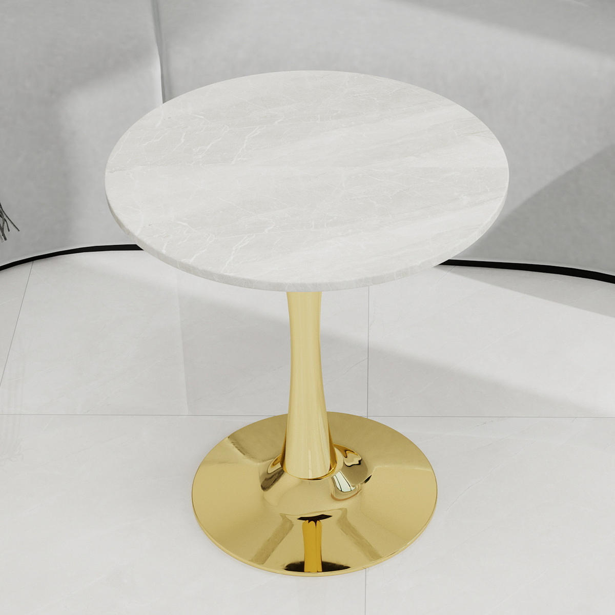 KONFERENČNÍ stolek 70/70/72 cm zlatá a bílá z umělého mramoru s kulatou deskou - zlatá, kámen (70/70/72cm) - OKWISH