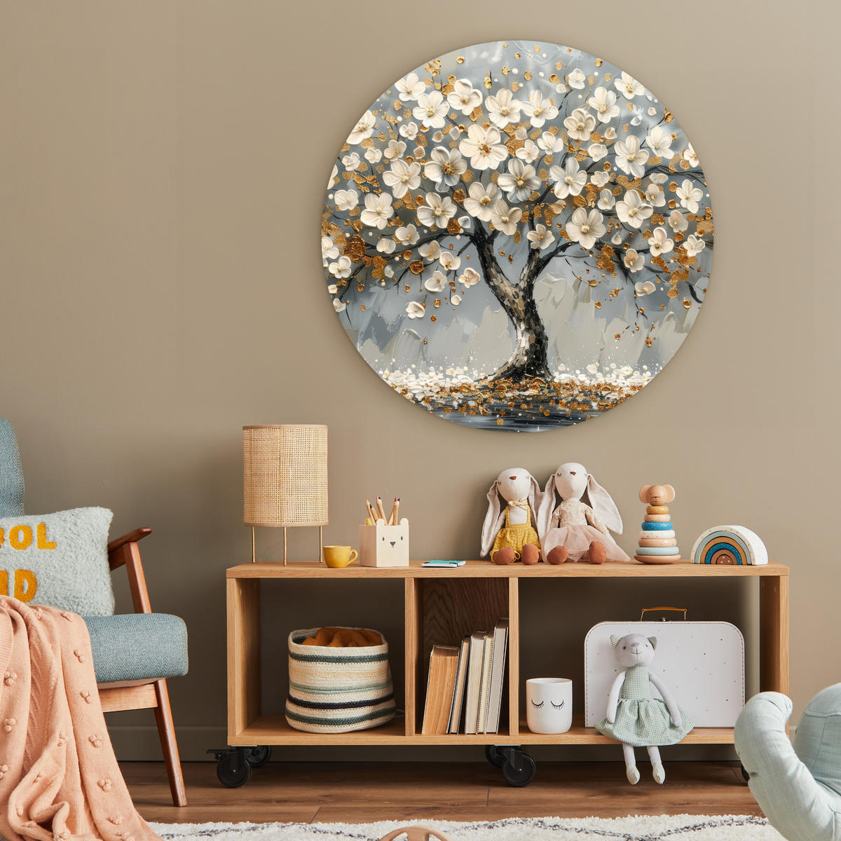 WANDBILD Baum - Gold - Blumen - Abstrakt - Kunst 90x90 cm - Goldfarben, Kunststoff (90/90cm) - MuchoWow