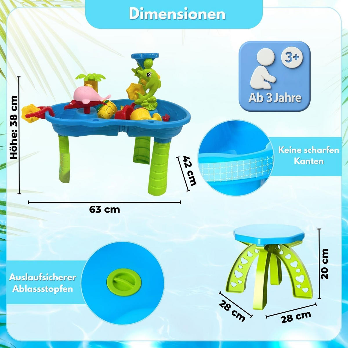 WASSERSPIELTISCH NARIUS L mit Zubehör 18 Teile - Multicolor, Kunststoff (63/42/65cm) - Coemo