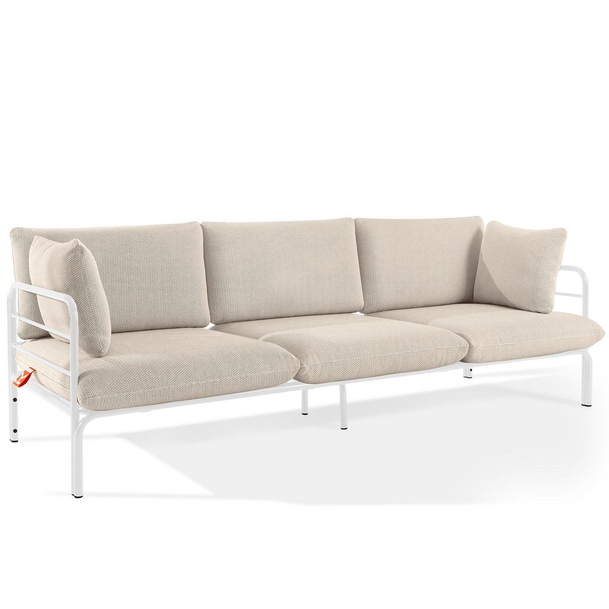 GARTENMÖBELSET RAMBE 4-tlg. 1x Tisch 2x Sessel 1x Sofa 3-Sitzer, mit Auflage, Stahlrahmen, LOFT-STIL, Weiß - Beige/Weiß, Glas/Textil - KONSIMO®
