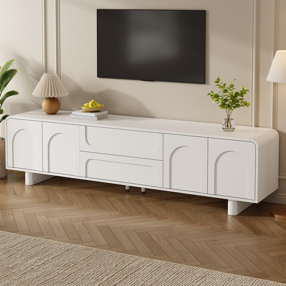 TV-SCHRANK 180/40/46 cm Weiß mit 4 Türen und 2 Schubladen - Weiß, Holzwerkstoff (180/46/40cm) - Oxeza