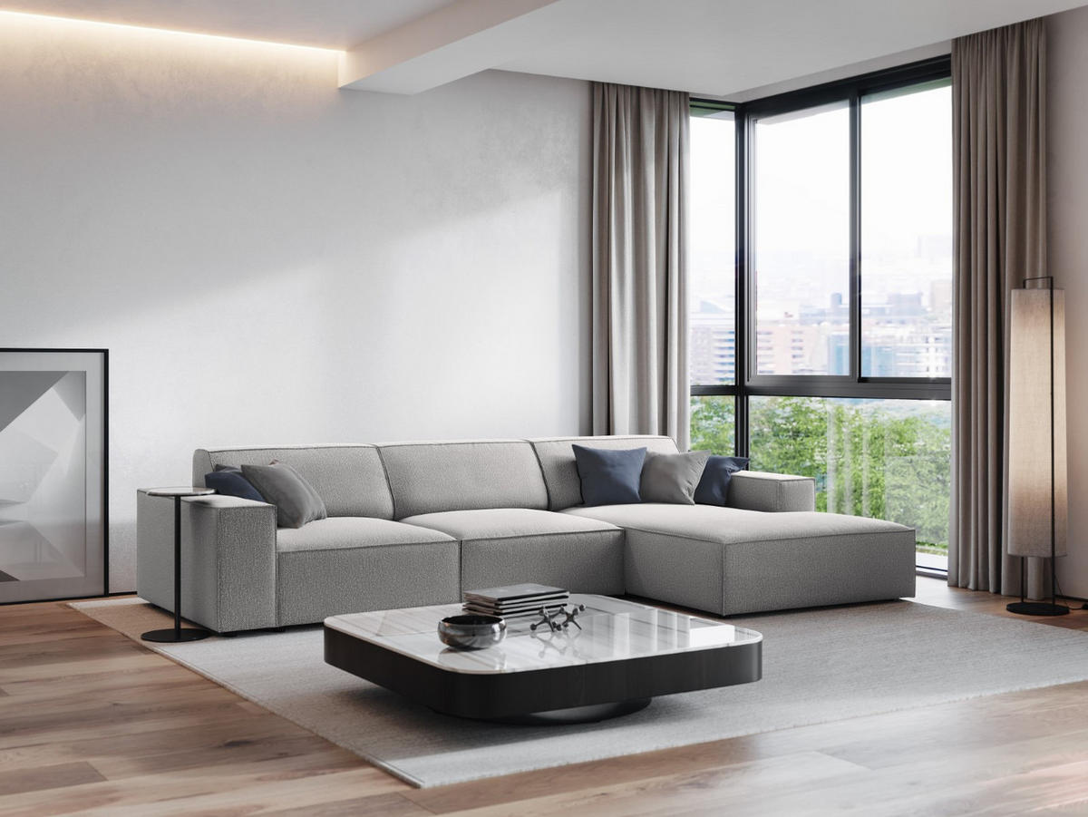 ECKSOFA rechts Jodie aus strukturiertem Stoff hellgrau 4 Sitzplätze - Hellgrau, Textil (166/284cm) - Micadoni