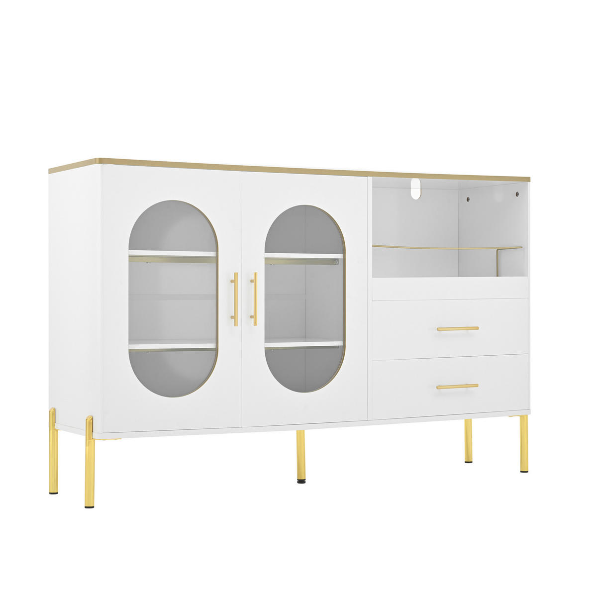 SIDEBOARD 140/38/90 cm aus MDF mit 2 Schubladen und Glastüren Weiß - Weiß, Holzwerkstoff (140/90/38cm) - Modenvie